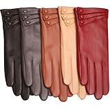 WARMEN Elegant Women Genuine Nappa Leather Winter Warm Soft Lined Gloves (M, Burgundy)