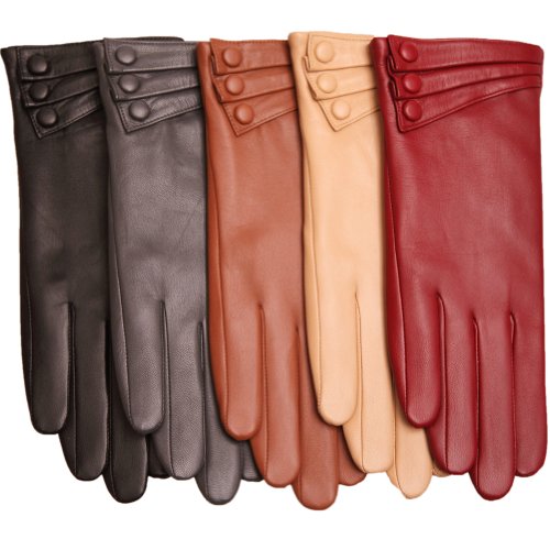 Bestselling Women's Nappa Leather Plush Lined Winter Gloves Leather Covered Buttons