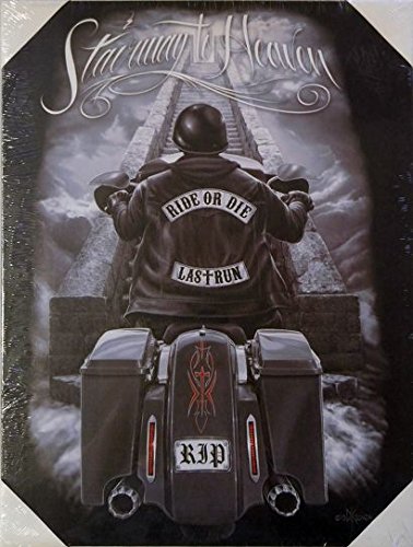 DGA Day of the Dead Ride or Die Biker Stretched Wood Frame Canvas Wall Art 12x16 Inches - Stairway to Heaven