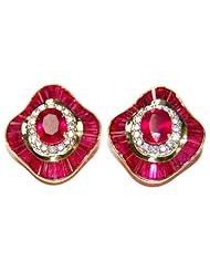 Eternity Gemstone 18K Yellow Gold Diamond Ruby Earrings [E0042]