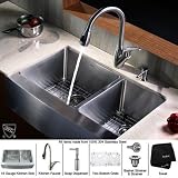 33 in. Farmhouse Double Bowl Sink w Faucet & Soap Dispenser