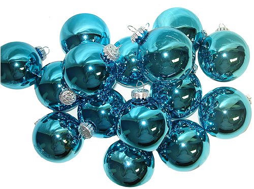 Set of 4 Shiny Caribbean Blue Glass Ball Christmas Ornaments 3.25" #63110801293