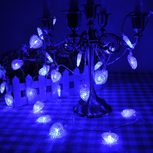 spécification Lychee 4m 13 pieds 40LED Etranche Résistant à l'eau Guirlandes à piles, en forme de cœur, idéal décoration pour extérieur/intérireur, banquet de mariage, jardin, famille, fête, Noël (bleu)