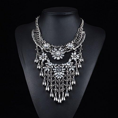JEWHOTFAS New Fashion Water Drop Tassel Choker Vintage Necklace Jewelry Rhinestone Punk Style Statement Necklaces For Women
