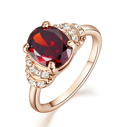 Yoursfs Kate Princess Style Ruby Engagement Rings Arounded with Tiny Crystal 18K Rose Gold Plated