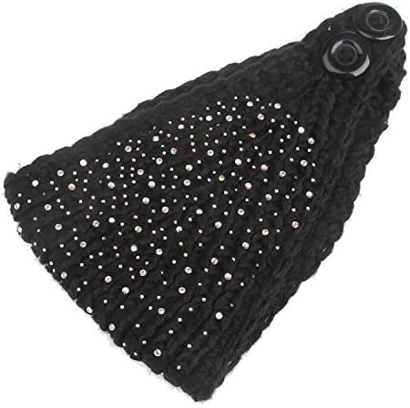 Beauty Wig World Women Women Beads Knit Head Wrap Hairband Winter Ear Warmer Elastic headbands Hat with Buttons