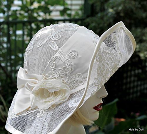 Wide Brim Summer Sinamay and Lace White Wedding Hat