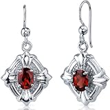 Victorian Design 2.00 Carats Garnet Oval Cut Dangle Cubic Zirconia Earrings in Sterling Silver Rhodium Finish