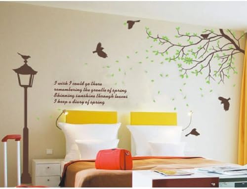 DIY Tree Branch Light Living Room Sofa Background Wall Poster (Coffee+Light Green L)