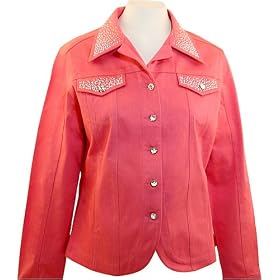 Christine Alexander Coral Colored Denim and Spandex Jacket Accented with Swarovski Crystals... by Ladies' Denim Vests