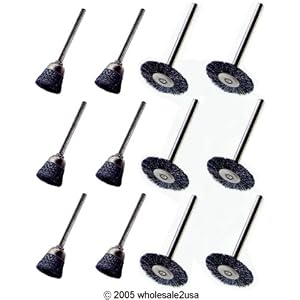 - 12 Steel Wire Brushes w  Arbors for Dremel - Cup Wheel {+ 1pc name tag} by SEINC