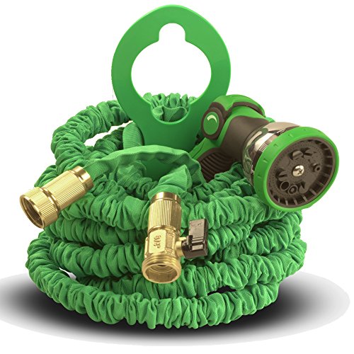 TBI Garden Hose 50 Foot - Best Expandable Water Hoses Set Dap Pro 10-Way Spray Nozzle - STRONGEST Lightweight Coil Flex, Collapsible Flexible Expanding 3-LAYER Latex in Pocket. Green. 50 Feet