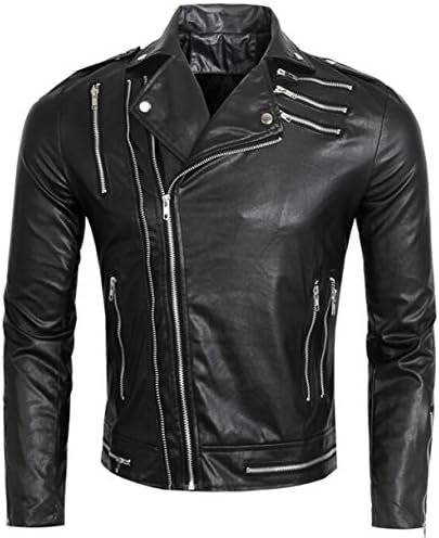 SZYYSD Men's Slim Full Zip Rock PU Leather Motorcycle jacket (Small, T28/Black)