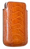 Apple iPhone 4 Handmade Genuine Ostrich Leather Vertical Sleeve Carrying Case, Caramel Brown W/ Brown Suede Leather Interior