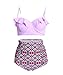 High Waist Floral Purple Bikini Strappy Push Up Underwire Bathing Suit PPTFB3