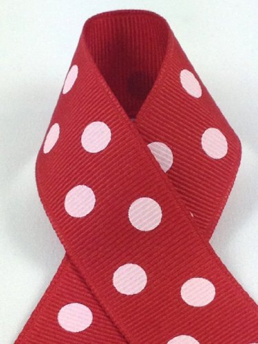 Schiff Ribbons 7/8-Inch Polyester Grosgrain Aspirin Polka Dot Ribbon, 10-Yard, Red/White