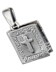 Sterling Silver Bible with Cross Prayer Box Locket and Zigzag Border