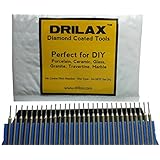 Drilax™ 30 Pcs Premium 1mm Diamond Drill Bit Burr Set 1/24" (1mm) Jewelry Necklaces Earrings, Pendants, Bracelets w/ Sea Shells, Beach Glass, Tiles, Marble, Rocks, Ceramic, Porcelain, Gemstones Lot 30 Case Coated Drills Burrs Drilax300101