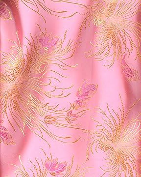 45" Chinese Brocade Fabric, Floating Mums - Pink - by the yard