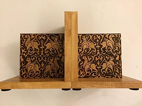Bookends (6 x 8 in); Woodburned Medieval Design; Arabesque; Sicily; Palermo; Norman Art; Historical Home Accents; griffins; Islamic art