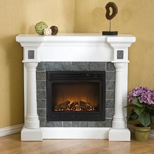 Faux-Slate Electric Fireplace - White