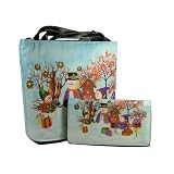 Womens Christmas Snowman Bucket Handbag Purse w/ Matching Wallet (Holiday Snowmen & Trees)