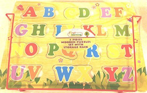 First Learning 4 Wooden Puzzles Set with Storage Rack by First Learning