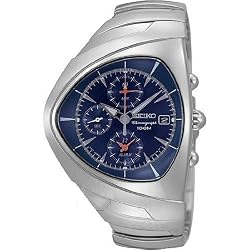 SEIKO Men's Streamline Alarm Chronograph All Stainless Steel Watch with Blue Dial. Model: SNA753