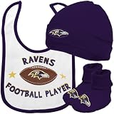NFL Infant/Toddler Boys' Baltimore Ravens Bib, Bootie, Cap Set (Team Color, 6M)