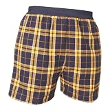 Navy Blue and Gold (Yellow) Tartan Plaid Check Cotton Flannel Plaid check boxers boxer shorts available in 5 adult sizes exposed waist false fly by 