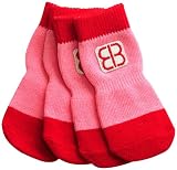 Petego Traction Control Indoor Socks for Dogs, Red/Pink, Small, Set of 4