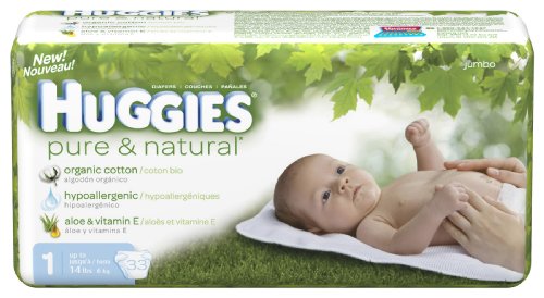 Huggies Pure & Natural Diapers, Size 1, 33-Count (Pack of 4) Huggies