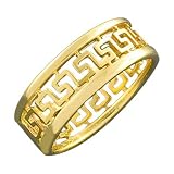 14K Yellow Gold Solid and Cutout Greek Key Design Ring