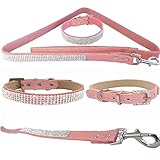 WwWSuppliers Pink PU Leather Crocodile Rhinestones Bling Dog Puppy Cute Dazzling Sparkling Elegant Fancy Pet Adjustable Collar & Pink Bling Leash Lead Diva Fashion Combo (Extra Small: 7"-10")