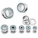 PiercingJ 3-14mm Punk Rhinestone Crystal Screw Tunnels Ear Expander Stretch Plugs Piercing Gauge (2g=6mm Blue)