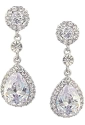 EVER FAITH&reg; Flower Teardrop Dangle Earrings Austrian Crystal CZ