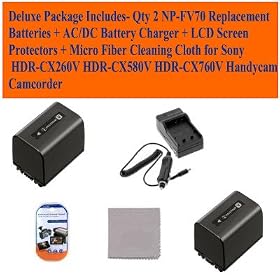 Deluxe Package Includes- Qty 2 Np-fv70 Replacement Batteries + Ac/dc Battery Charger + LCD Screen Protectors + Micro Fiber Cleaning Cloth for Sony Hdr-cx260v Hdr-cx580v Hdr-cx760v Handycam Camcorder