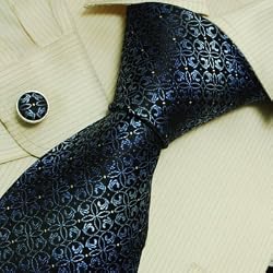 Blue Pattern Mens Ties Lot Midnightblue Florals Boyfriend's Gift Handmade Silk Tie Cuff Links Set 6609