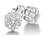 10K White Gold Channel Invisible Set Round Diamond Flower Stud Earrings with Screw Back Closure - (.15 cttw)