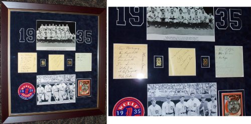 1935 Team Autographed Detroit Tigers World Series Custom Framed Piece - Cochrane, Gehringer, Goslin, and Greenberg + Must See