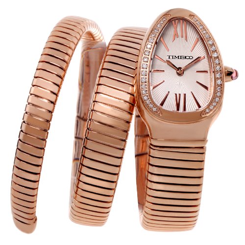 Time100 Diamond Snake Bracelet Rose Golden Band Ladies Watch #W50047L.02A