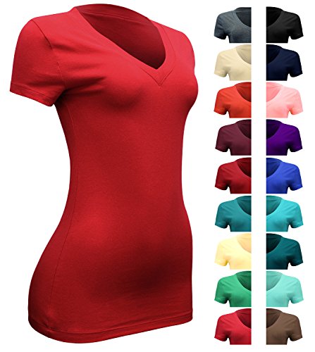 Enimay Women's Plain V-Neck Yoga Athletic Stylish Solid Color T-Shirt