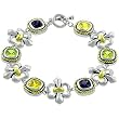 White Gold Rhodium Bonded Fashion Bracelet with 7" Length Cable Style Princess Cut Bezel Set Assorted Color CZ and Toggle Clasp in Tutone