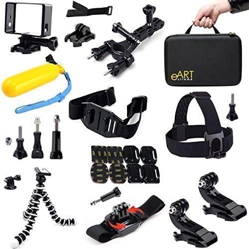 Accessories Kit For Gopro Hero 4 3 3+ Black/Silver - Bicycle Handlebar/Seatpost Clamp with Three-way Adjustable Pivot Arm + 2x Surface J-Hook + 360 Degree Rotation Wristband + Octopus Tripod + Frame Mount Housing + Quick Release Buckle + Large Travel Bag + Bicycle Vented Helmet Safety Strap + 2x Flat + 2x Curved Mounts with 3M Adhesive Pads + Head Belt + Remote Wrist Strap + Floating Handle Grip + Quick Release Buckle + Tripod Adapter + 11 Thumb Screw - extremeART 18-in-1