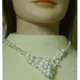 Simulated Ivory Pearl on Sterling Silver Plated Medium Chain Necklace Earrings