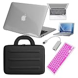 Premium Skque Clear Hard Plastic Crystal Case + 11.6 Inch Screen Protector + Palm and Track Pad Protector + USB to RJ45 LAN Ethernet Network Adapter + 11.6-Inch Pink keyboard silicone skin case + 11.6 Black EVA (Ethylene-Vinyl Acetate) Carrying Case for Apple MacBook Air 11.6