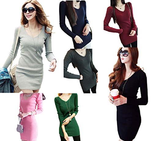 【ARINCO】 シンプル スリム効果 編み織 長袖 ワンピース エレガント 春 レディース 大きい サイズ S M L XL