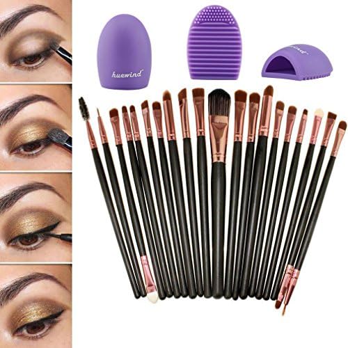 Huewind Synthetic Kabuki Makeup Brush Set Cosmetics Foundation Blending Blush Eyeliner Face Powder Brush Makeup Brush Kit (20pcs coffee)
