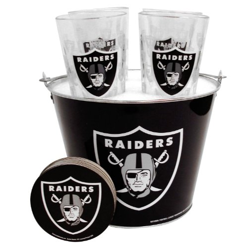 Oakland Raiders Pint Glasses and Beer Bucket Set | Oakland Raiders Gift Set