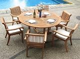 New 7 Pc Luxurious Teak Dining Set - 60 Round Table And 6 Stacking Arm Chairs